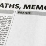 Newspaper page featuring death announcements and obituaries