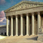 Judge Torpedoes Voter Database Overreach Building with columns and statues in front of entrance.
