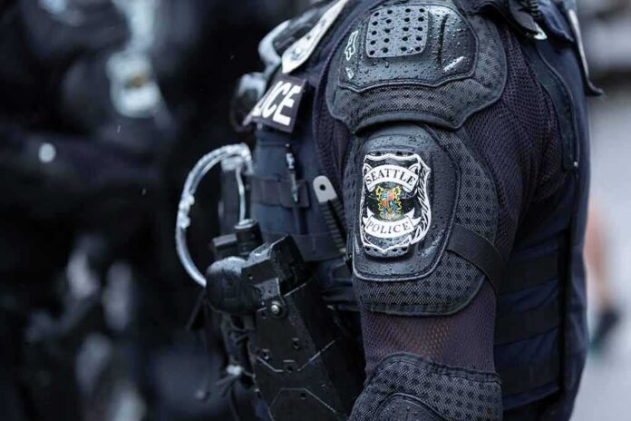 shutterstock_1767839627-1- Close-up of a police officer's uniform with a Seattle Police patch