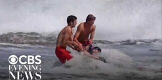 Pair of lifeguards keep young swimmer from being swept out to sea in California