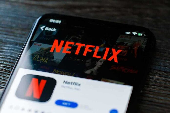shutterstock_1450562597 Close-up of a smartphone displaying the Netflix app interface