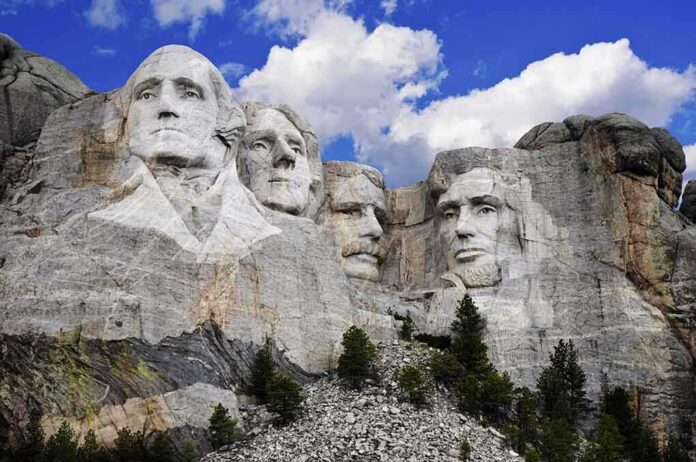 shutterstock_160871921 Mount Rushmore featuring the carved faces of four U.S. presidents