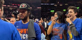 Jalen Brunson and Kylie Jenner, Timothee Chalamet,celebrating the #Knicks win