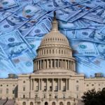 United States Capitol building with overlay of hundred-dollar bills