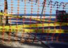 Turtle Nests Bring New Rules to Airshow Orange safety net and yellow police tape blocking a beach access