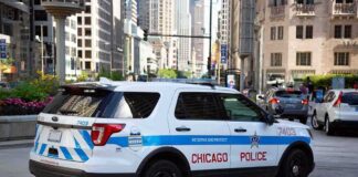 Chicago police SUV parked on a downtown street