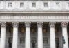 Judge Stops New York’s Mask Ban for Federal Officers United States courthouse facade with Corinthian columns