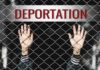 Military Families Face Deportation Fears Hands gripping chain-link fence with deportation sign